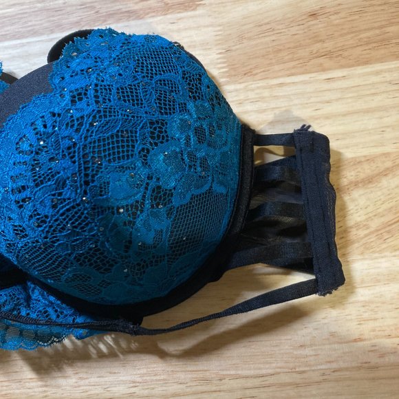 34C La Senza Teal and Black BEYOND SEXY Pushup bra with rhinestones - Picture 2 of 4